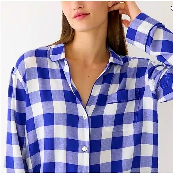 J. Crew Blue Buffalo Plaid Button Down Pajama Top - Picture 4 of 12
